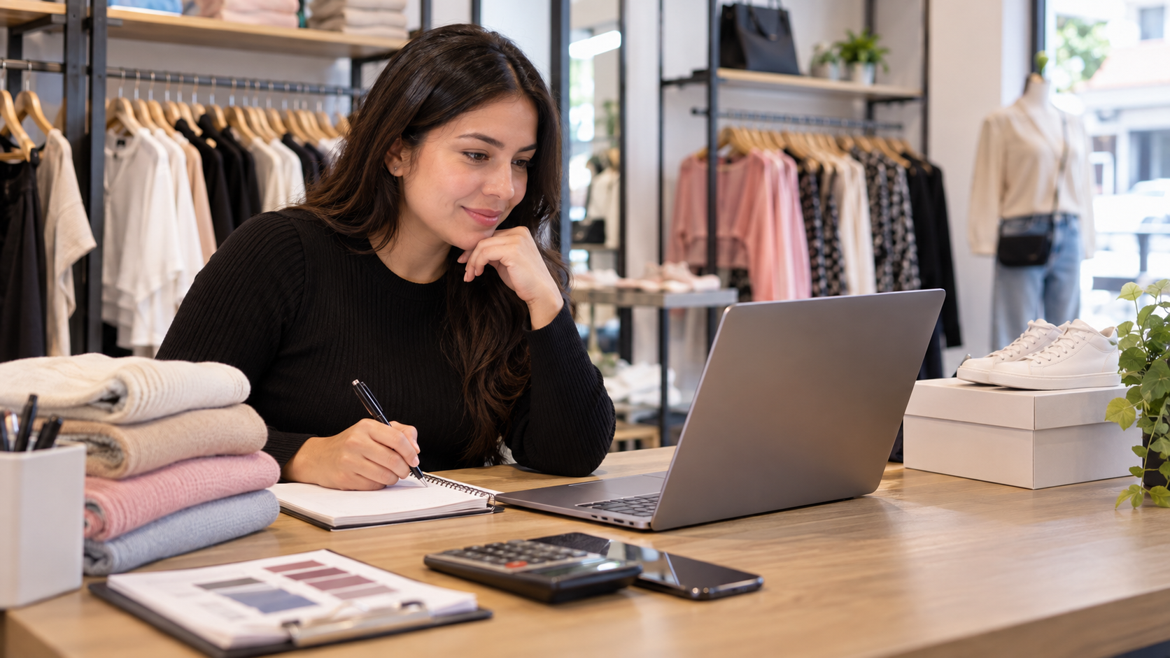 Dueña de tienda de moda evaluando costos y funciones de un ERP en Perú.
