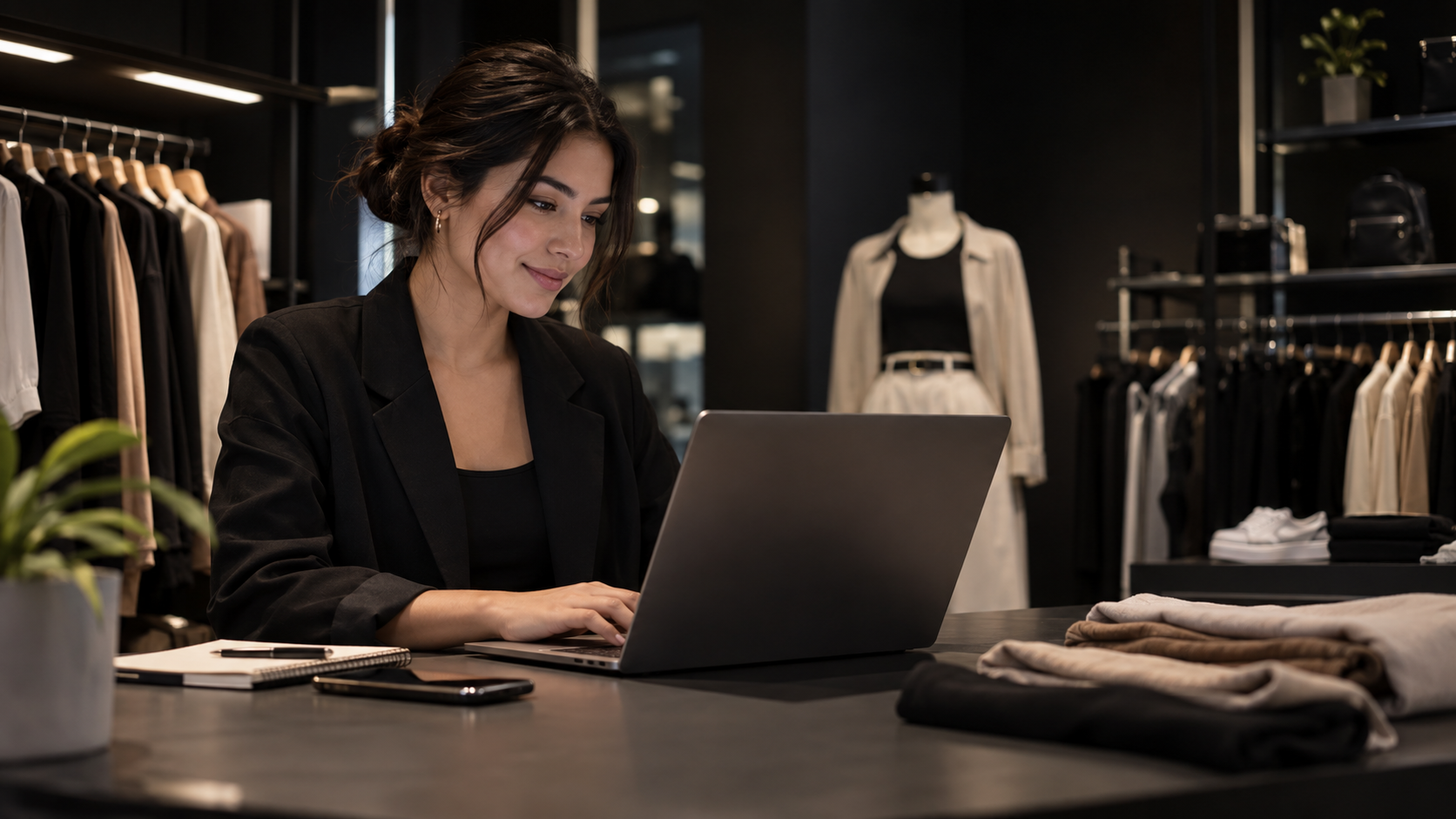 Gestión digital de una tienda de ropa en un entorno moderno de retail.